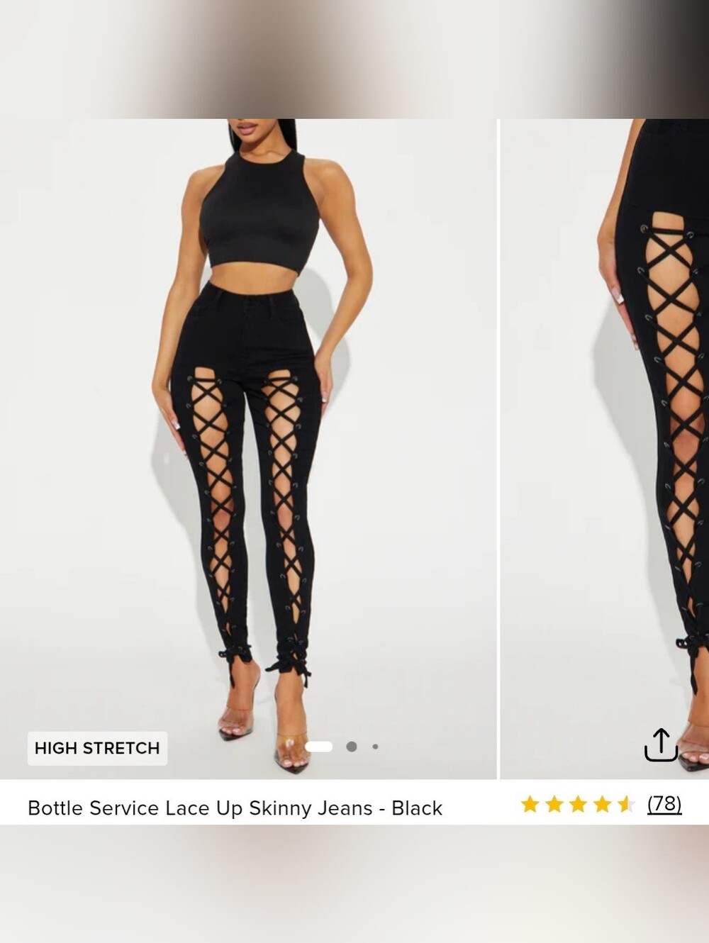 Fashion Nova Black Bottle Service Lace-Up Skinny Jeans Size 9